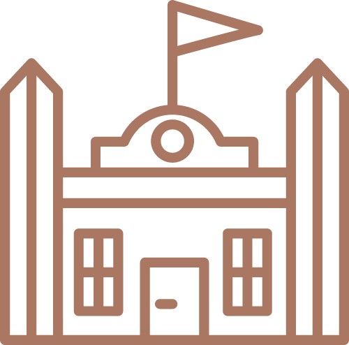 Brown outline clipart of a school building.